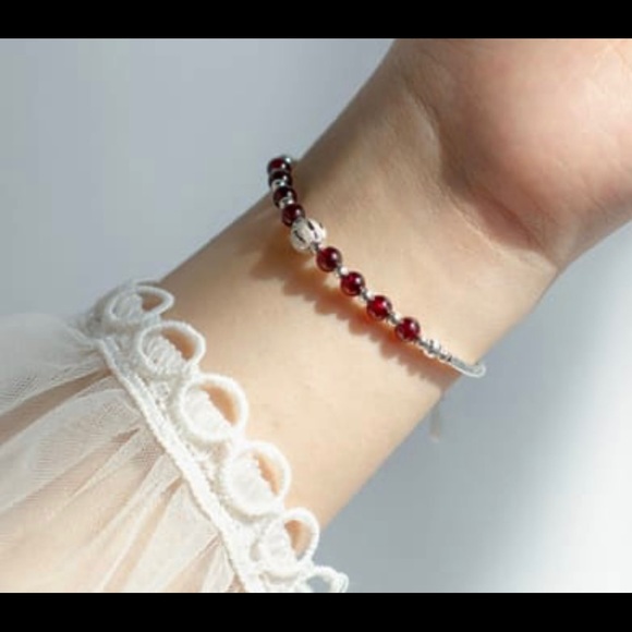 Solid sterling silver Simple Natural Red Garnet 925 Silver Bracelet E8-2332 - Picture 4 of 6